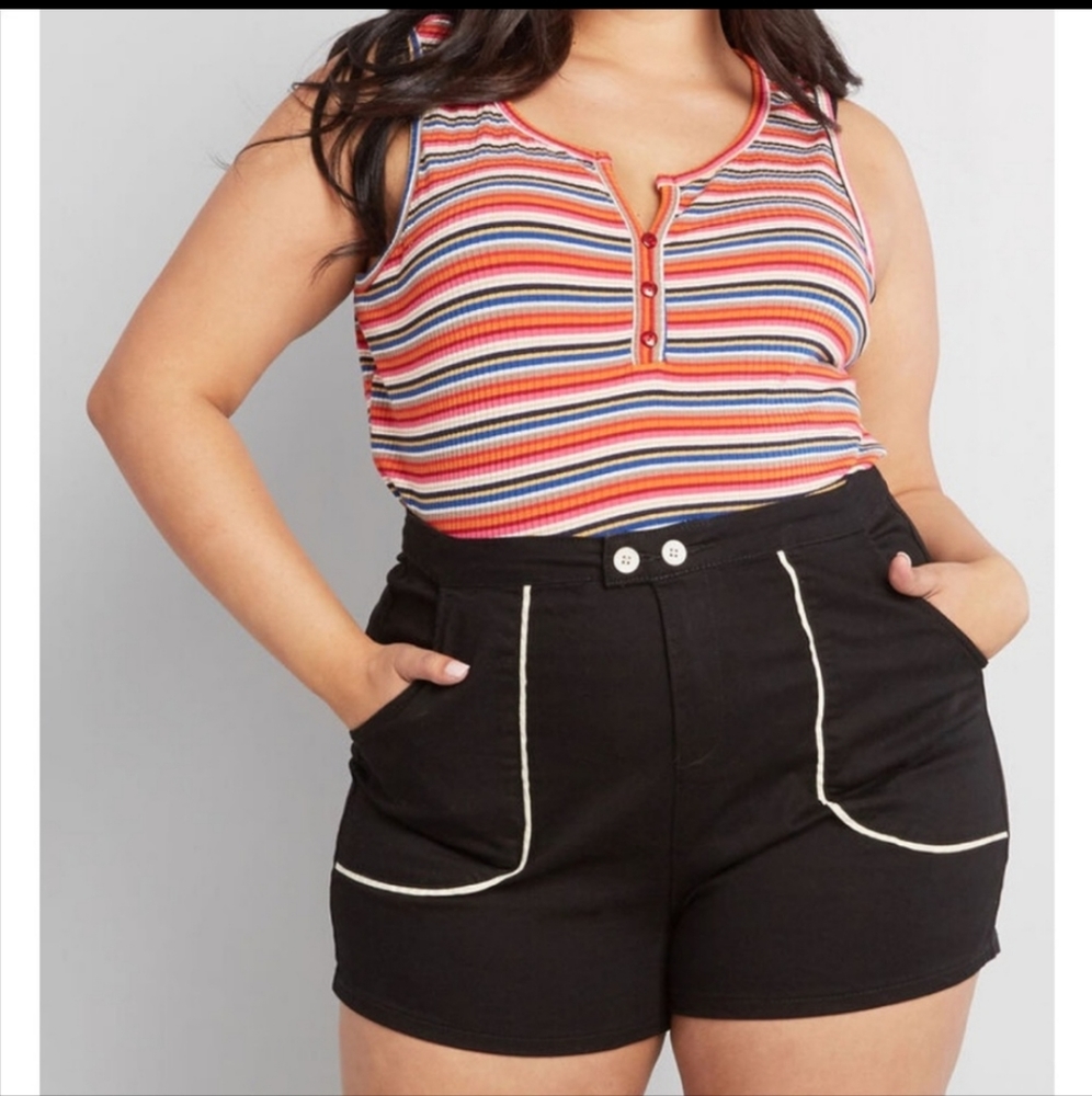 ModCloth Outlined Delight Shorts Black/Ivory Trim